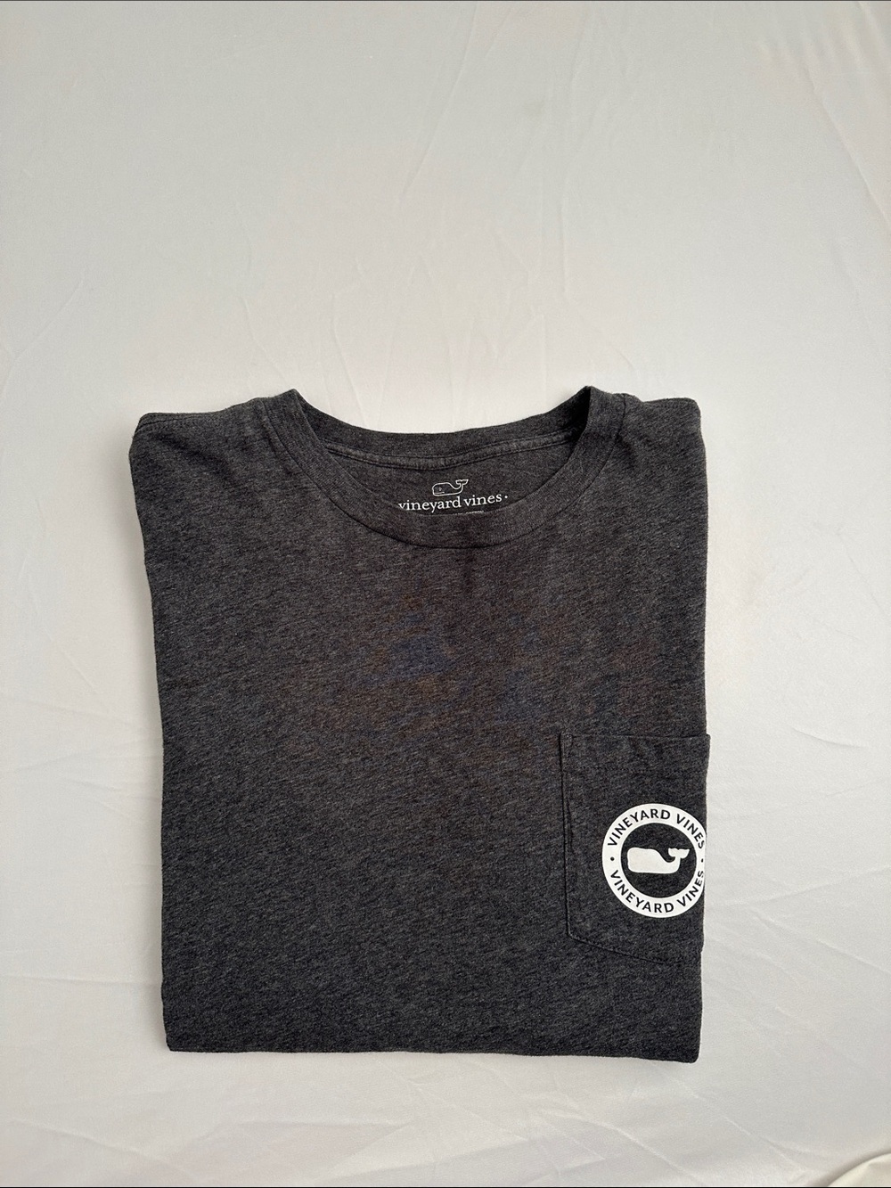Vineyard Vines charcoal gray and white whale long sleeve pocket t-shirt